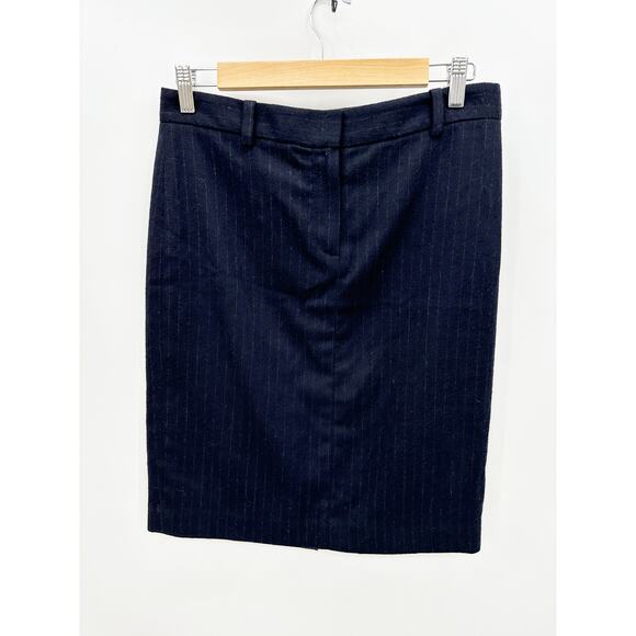 Theory Womens Navy Blue Pinstripe‎ Wool Blend Pencil Skirt Size 4 Office Career - Picture 1 of 6